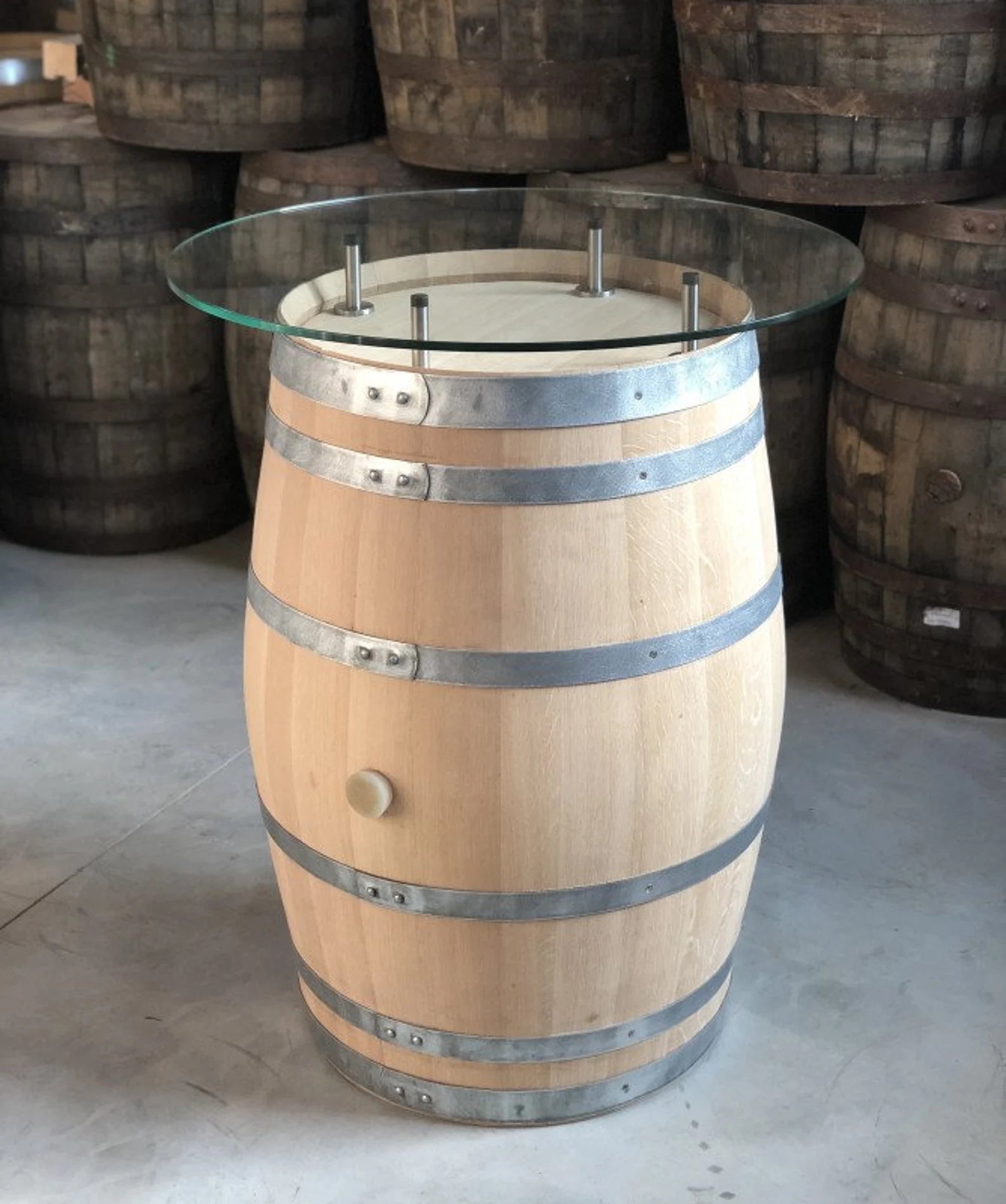 Weinfass Stehtisch Très Chic mit Glasplatte